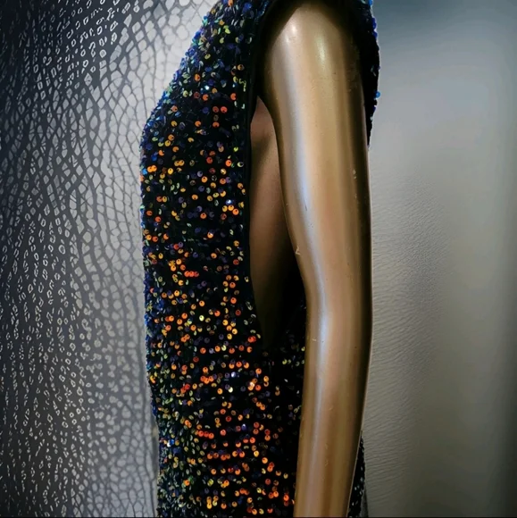 NWT Blue Velvet Sequin Embelissged Bodycon Party Cocktail Mini Dress Sz L - Picture 12 of 16
